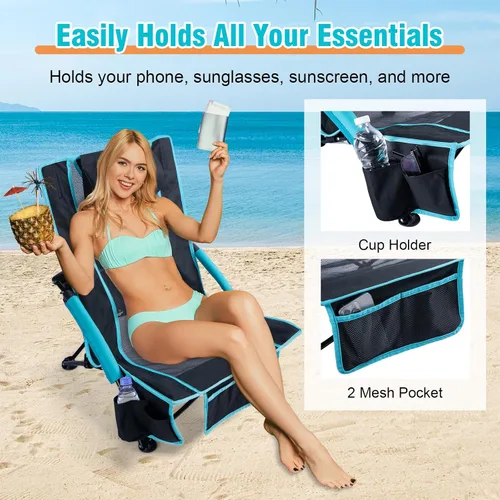 Vista 7 de CHANGE MOORE Silla de playa baja con bolsa enfriadora 2 en 1, 1 paquete soporta hasta 300 libras, sillas de playa plegables para adultos con soporte