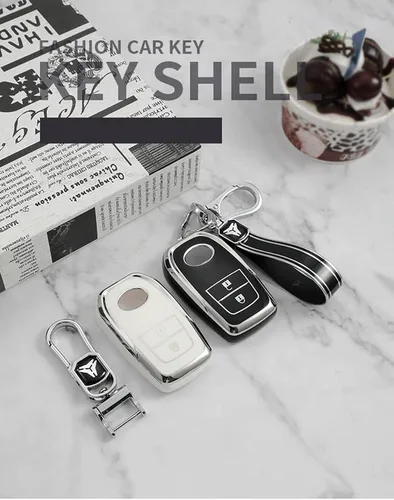 Vista 8 de KUNIO Funda para llavero de automóvil para Toyota Camry Corolla GT86, funda protectora de TPU con 2 botones