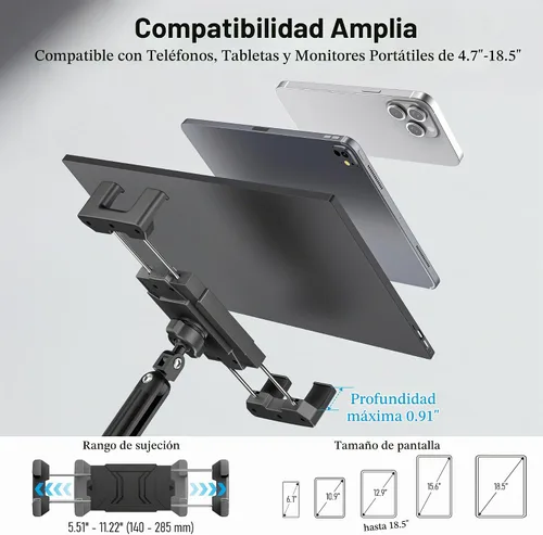 Vista 3 de Soporte de monitor portátil 15.6", soporte de brazo de tableta resistente Negro