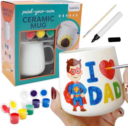 Vista 8 de Kit de Pintura de Tazas DIY de Goldentime para Adultos y Niños Incluye Tazas Cerámicas en Blanco para Decorar, Tazas Pintables y Suministros
