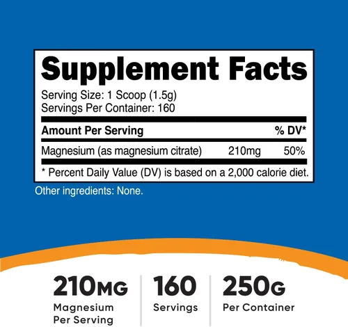 Vista 2 de Nutricost Citrato de magnesio en polvo (sin sabor, 8.82 oz)