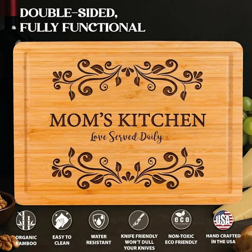 Vista 3 de Tabla de cortar personalizada como regalo para el día de la madre, mamá, abuela, esposa, decoración de cocina de madera grabada, regalo