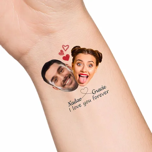 Vista 9 de Tatuajes temporales personalizados con texto de nombre, tatuaje temporal personalizado con logotipo fotográfico para adultos, parejas, mujeres