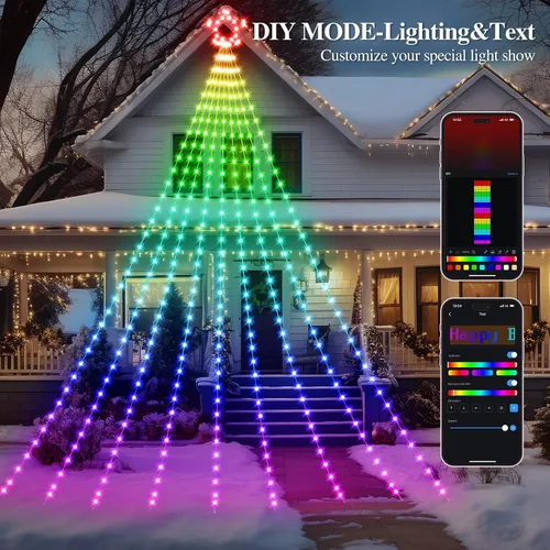 Vista 3 de FANCILLUMA Luces de Cadena de Estrella para Decoraciones de Navidad de Exterior de 11.8 pies, Control Remoto de Aplicación Inteligente RGB que
