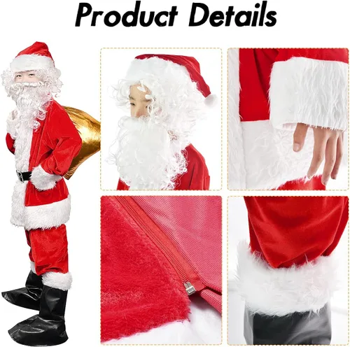 Vista 5 de Disfraz de Papá Noel para niños y niños, 9 piezas de franela de lujo