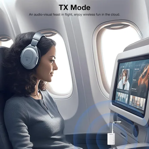 Vista 5 de Adaptador Bluetooth 5.3 Transmisor/receptor 2 en 1 Mini inalámbrico con cable de audio de 0.138 in, adaptador Bluetooth adaptativo AptX de doble