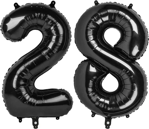 Vista 360 de Globo negro de 40 pulgadas con números del 0 al 9 (cero-nueve), globo de cumpleaños de gran tamaño, globo de helio de aluminio con números grandes