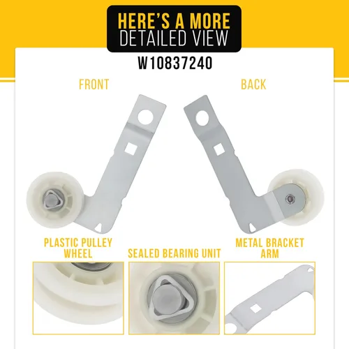 Vista 3 de PartsBroz W10837240 Polea tensora de secadora para Whirlpool WED8000DW4 MEDB835DW4 MEDB765FW0 WED8500DC4 MEDB855DC4 WED5600XW0 WED7500GC0 WED9050XW1