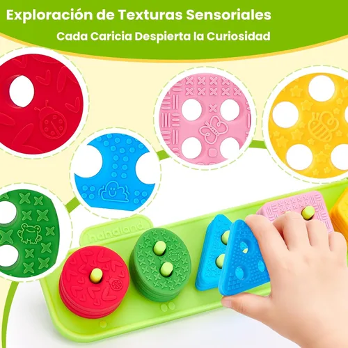 Vista 3 de hahaland Juguetes sensoriales Montessori para clasificar y apilar de silicona para niños de 1 a 3 años, bloques suaves texturizados para clasificar