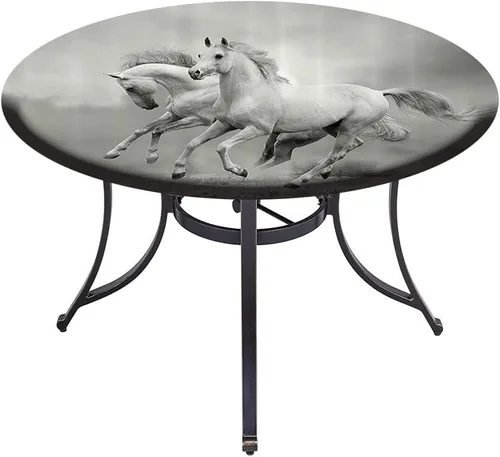 Vista 4 de Mantel elástico, mantel de tela decorativa de animales, caballos que corren simbolizan la pasión y el apetito por la libertad, se adapta a mesas