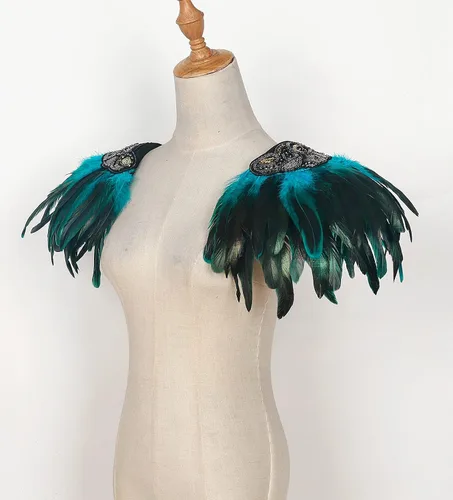 Vista 5 de L'VOW Correa de hombro para mujer gótica de plumas naturales para disfraz de carnaval de Halloween