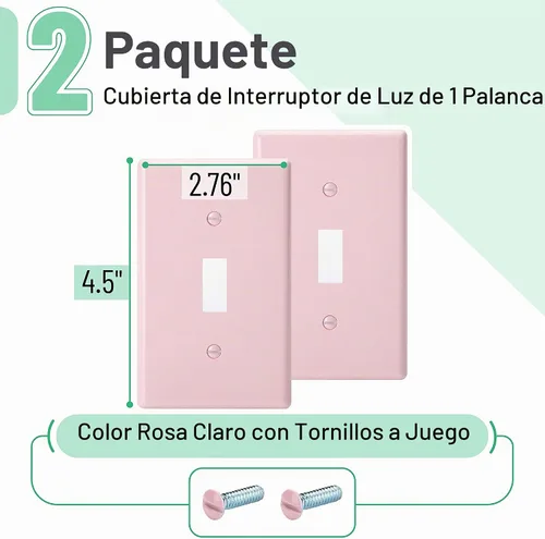 Vista 2 de Bates - Placas de interruptor de luz, paquete de 2, placa de cubierta de interruptor de luz rosa