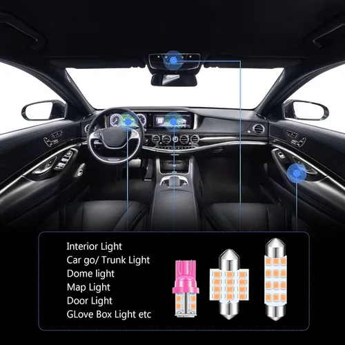 Vista 5 de Jeseny Bombilla LED rosa para interior de coche, paquete de 3, 24