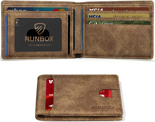 Vista 9 de RUNBOX Cartera delgada para hombre, 11 ranuras para tarjetas de crédito, de cuero, con bloqueo RFID, pequeña, delgada, plegable, minimalista 0 negro