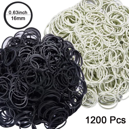 Vista 2 de AMUU bandas de goma pequeñas mini bandas elásticas negro blanco 1200pcs Banda de goma para suministros de oficina, escuela y hogar