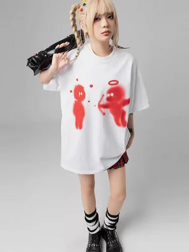 Vista 4 de Vamtac Camisas gráficas vintage para hombre, camisetas de gran tamaño, diseño de flecha, grunge, media manga, Y2K, Boxy Baggy, camisetas para hombre