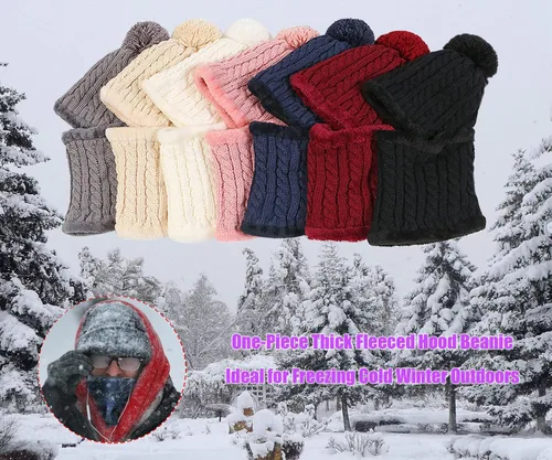 Vista 8 de HUAMULAN Gorro de invierno para mujer, de una pieza, con forro polar, pasamontañas, conjunto de máscara de pasamontañas, bufanda de cuello