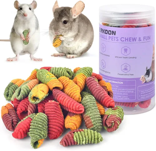 Vista 9 de ERKOON Golosinas de chinchilla, juguetes masticables para dientes para conejo, cobaya, jerbo, rata, hámster enano (tamaño pequeño)