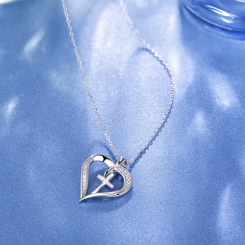 Vista 5 de MISSLAN Collar de cruz para mujer de plata de ley 925, collar de cruz de corazón para mujer, colgante de cadena para mujer, Plata