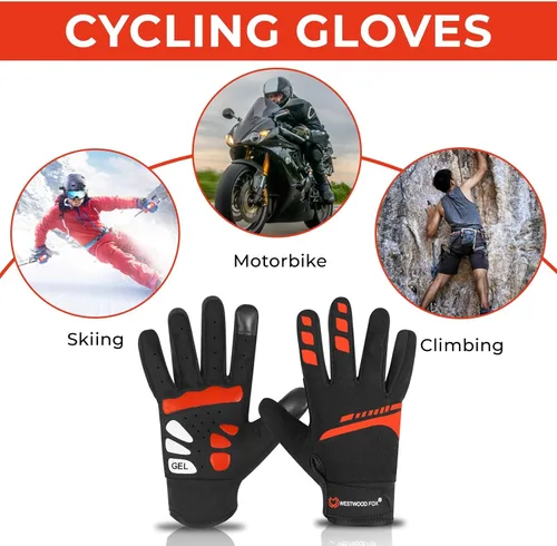 Vista 2 de WESTWOOD FOX Guantes de ciclismo para hombres y mujeres, dedo completo, antideslizantes, para pantalla táctil, transpirables, para ciclismo