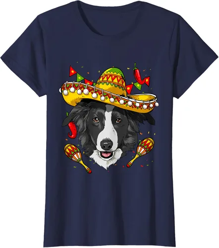 Vista 30 de Cinco de Mayo Border Collie Hombres Mujeres Niños Sombrero Camiseta Negro