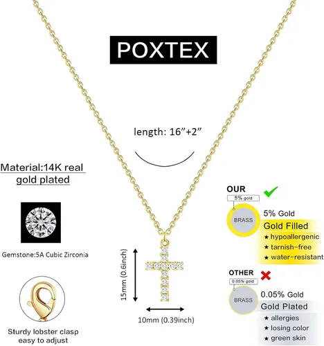 Vista 47 de Collar de cruz para mujeres y niñas, delicado chapado en oro de 14 quilates, gargantilla con dije de cruz que no se deslustra, impermeable, moderno