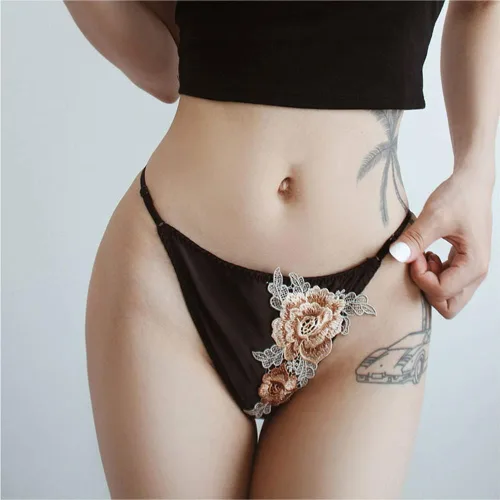 Vista 4 de FreeNFond Tanga sin costuras para mujer, sexy, floral, bordada, con correa ajustable