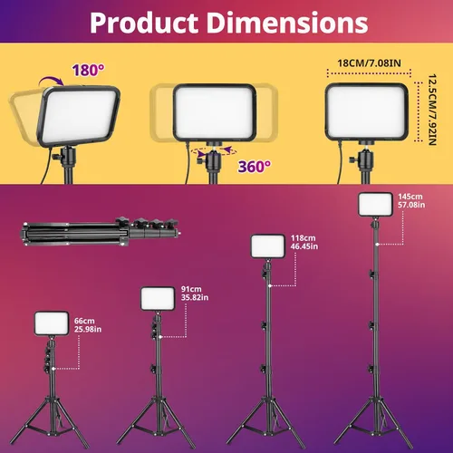 Vista 4 de Torjim Iluminación de video para fotografía RGB, luces de estudio con trípode ajustable, iluminación de 16 colores para grabación de 16