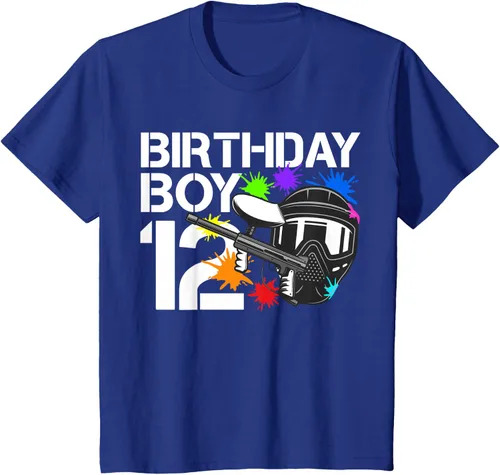 Vista 37 de 12th B-Day Paintball Birthday Party Boy 12 Year Old Funny T-Shirt, Negro