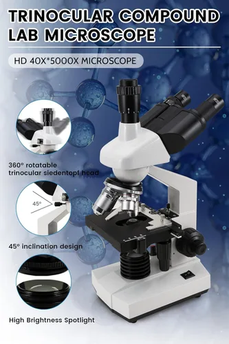 Vista 5 de Microscopios trinoculares compuestos 40X-5000X trinocular para adultos, pantalla de visualización, accesorios para microscopio, microscopios