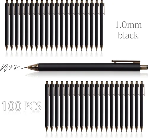 Vista 4 de CRYLLIS Bolígrafos a granel, paquete de 100 bolígrafos negros a granel, bolígrafos de tinta negra para escritura suave, sin manchas, suministros