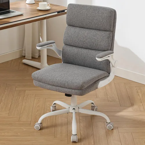 Vista 8 de amseatec Silla de Oficina Ajustable para Escritorio de Respaldo Medio Ejecutiva Cómoda de Tela Ergonómica con Soporte para la Espalda Silla de Beige