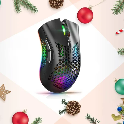 Vista 9 de AAJO Mouse inalámbrico para juegos mouse USB con carcasa de panal de abeja mouse retroiluminado RGB Chroma agarre cómodo de Hyperspeed ratones