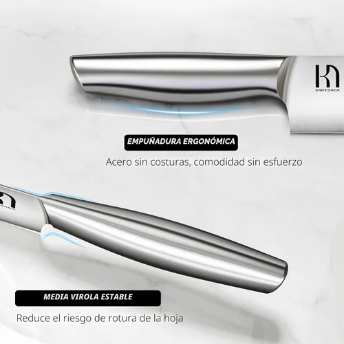 Vista 9 de Juego de 14 piezas de cuchillos de cocina KnifeSaga de acero inoxidable de alto carbono japonés de primera calidad con afilador incorporado, juego
