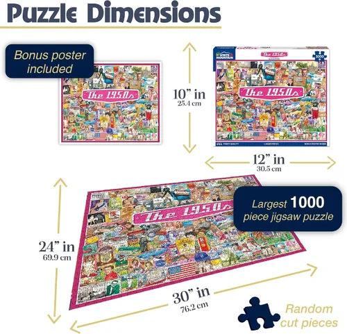 Vista 2 de White Mountain Rompecabezas de 1000 piezas de iconos americanos de mediados de siglo con piezas grandes para adultos y familia de 24 x 30 pulgadas