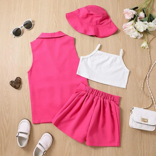 Vista 3 de Conjunto de 2 piezas de ropa de verano para niños y niñas pequeñas, con hombros descubiertos, con volantes, pantalones cortos de mezclilla rasgados