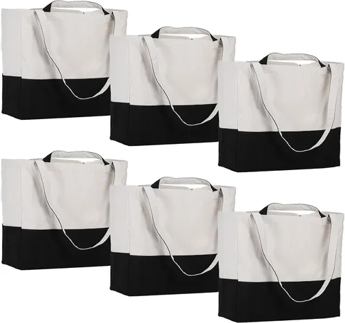 Vista 10 de Bolsa de lona reutilizable LINICE con asa larga y asa corta plegable, resistente y lavable (paquete de 3) Asas largas/cortas
