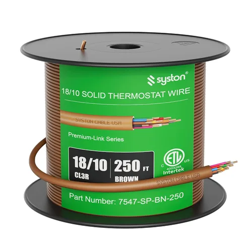 Vista 18 de Syston 18/2 Cable de control de termostato y timbre HVAC para calefacción, conductores 100% de cobre sólido CL3R/FT4/CMR nominal UL/ETL, resistente