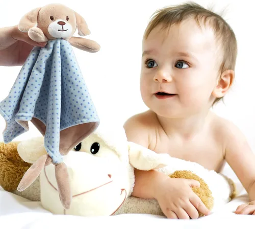 Vista 7 de CREVENT Manta de seguridad facial de animales de felpa suave para niños y niñas, gran regalo para cumpleaños, baby shower (perro azul + etiqueta)