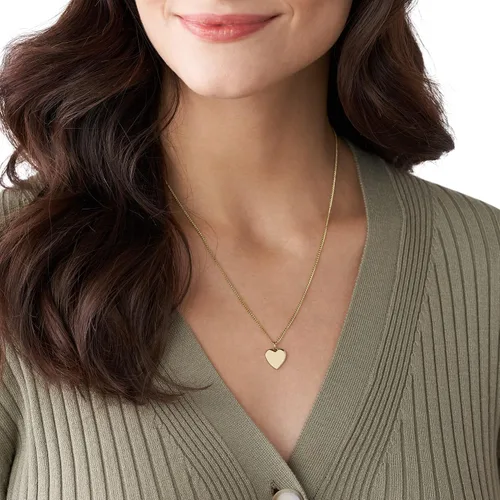 Vista 3 de Fossil Collar de cadena con dije de acero inoxidable grabado chapado para mujer