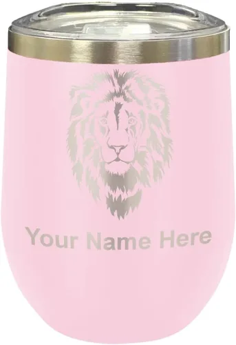 Vista 38 de LaserGram Vaso de vino de acero inoxidable de doble pared, cabeza de león, grabado personalizado incluido (negro)