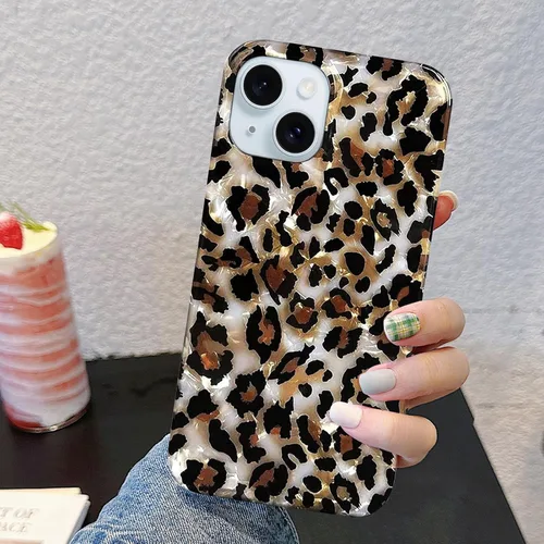 Vista 3 de J.west Funda compatible con iPhone 14 Plus, lujosa funda de silicona suave con estampado de leopardo translúcido translúcido y vintage para niñas