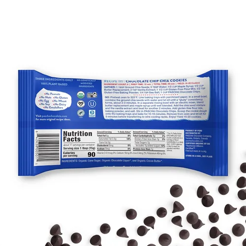 Vista 3 de Pascha Chips de chocolate negro semidulce orgánico con 55% de cacao, chips para hornear a granel, chocolate vegano suave para hornear, sin alérgenos