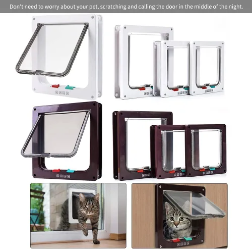 Vista 7 de Puerta interior mediana para gatos, puerta interior para mascotas, puerta exterior de gato, 4 modos de bloqueo, adecuada para ventana y pared Blanco