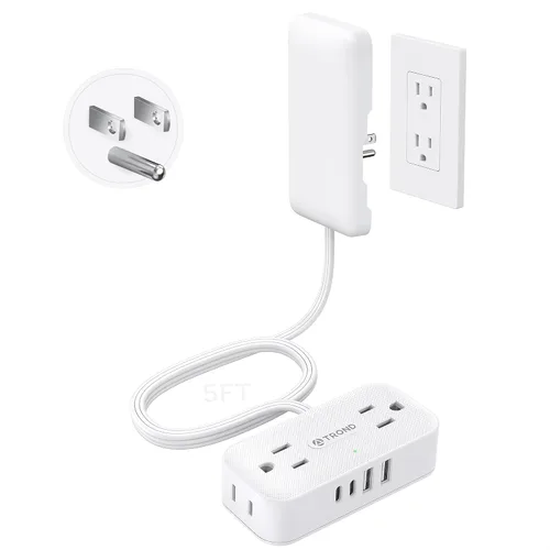 Vista 13 de TROND Regleta de alimentación de enchufe plano de 3 pies, cable de extensión plano pequeño con múltiples tomas, 4 puertos de CA y 4 puertos USB