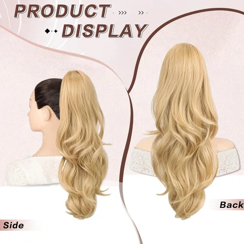 Vista 4 de Extensión de cola de caballo rubio, extensión de cola de caballo con cordón de 20 pulgadas para mujeres, extensiones de cabello de cola de caballo