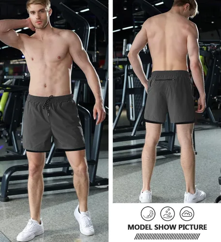 Vista 5 de Aolesy Pantalones cortos de correr 2 en 1 para hombre, pantalones cortos deportivos de entrenamiento para hombre, de secado rápido, ligeros