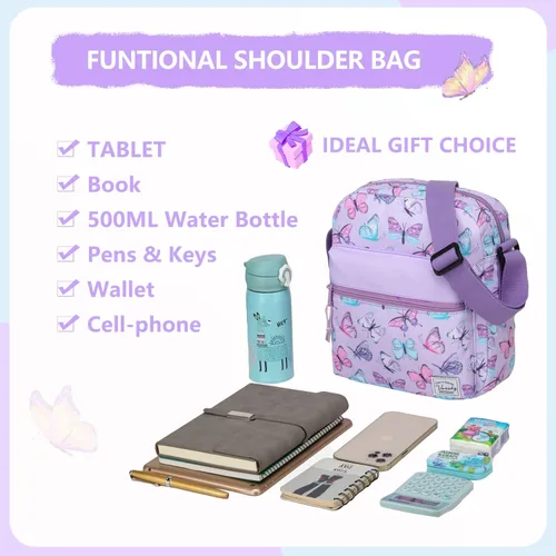 Vista 4 de VASCHY Bolso cruzado para niñas, ligero y pequeño, bolso de hombro tipo mensajero, regalo para preadolescentesadolescentes y niños pequeños
