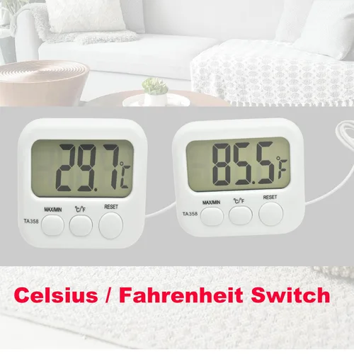 Vista 7 de Termómetro digital pequeño TA358 Celsius/Fahrenheit, medidor de temperatura para interiores/exteriores con sonda de sensor de 1.5M/5 pies