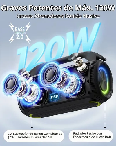 Vista 5 de havit - Altavoz Bluetooth para exteriores, 120 W máximo, altavoces fuertes